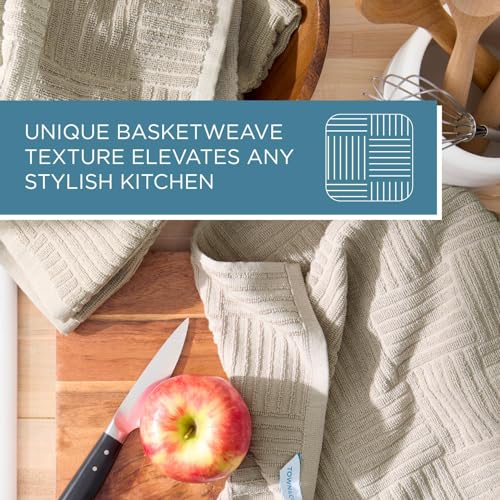 TOWN & COUNTRY BASICS Basketweave Terrycloth Kitchen Towel 4-Pack Set, Absorbent 100% Cotton, Machine Washable, Grey, 16"x28" - Image 8