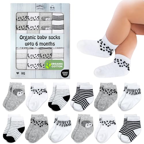 Image of Mother's Choice Organic Cotton Baby Socks 0-6 Months - 12 pairs Unisex, Soft and Cozy Infant Socks, Gentle Newborn Socks for Boys & Girls, Daily Use, Newborn Gift And Infant Comfort