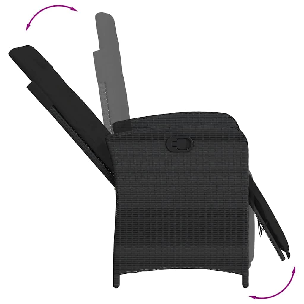 Set di 5 mobili da giardino in polyrattan nero con sedie regolabili e cuscini, set di mobili da giardino resistenti alle intemperie, per terrazza, balcone, veranda