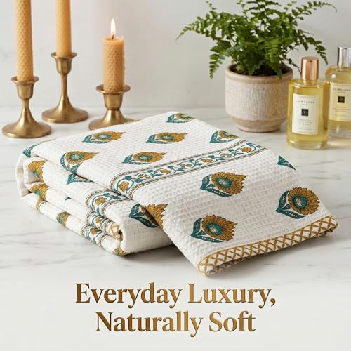 Image of Mafatlal Madhuban 250 GSM Textured Towel | 147 x 76 cm | Waffle Bath Cloth for Body Scrubbing, Cleansing, Bathing Routine and Everyday Hygiene | Sage Green
