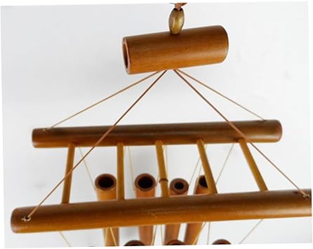 Hand-Crafted Natural Bamboo Tubes Wind Chimes Hollow Tuned Music with Ladder on Top for Indoor & Outdoor Garden Decor