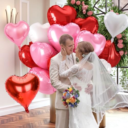 Pink and Red Heart Balloons - 12 Pcs 18 inch Foil Heart Shaped Balloons, Love Valentines Balloon for Valentines Day, Mother's Day Wedding Engagement Anniversary Party Bridal Showers Decorations by Wpensky - Used condition - Image 7