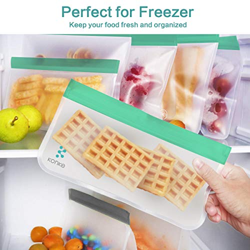 10 Pack Reusable Food Storage Bags - Leakproof Freezer Bag(6 Reusable Medium Bags + 4 Reusable SmallBags) Extra Thick Leakproof Silicone and Plastic Free Ziplock Lunch Bags Food Storage Freezer Safe - Thumbnail 5
