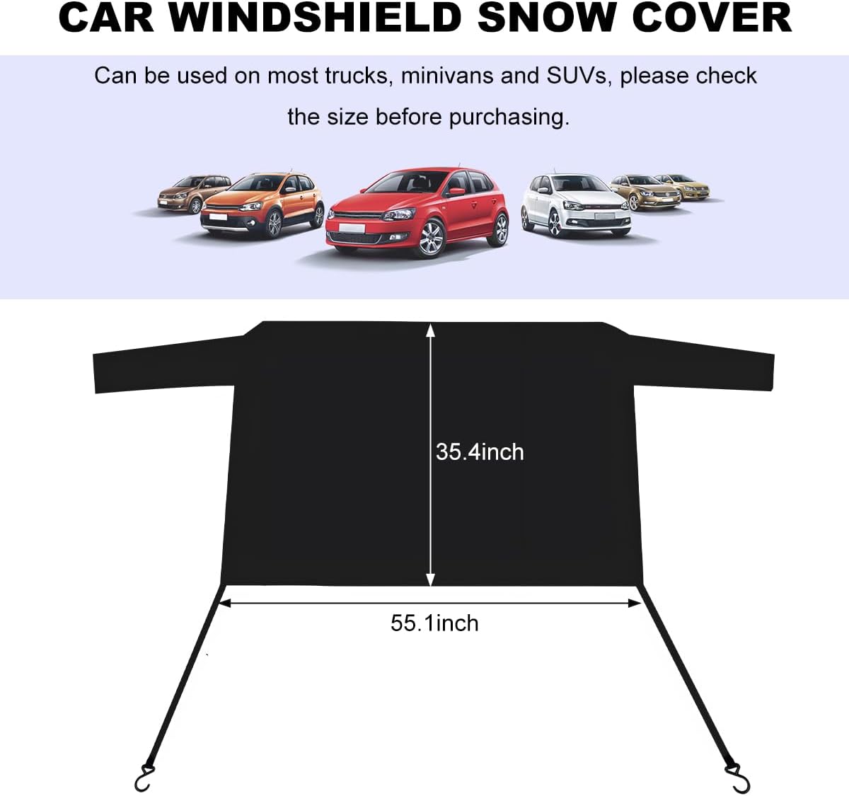 KVAEY Car Windshield Snow Cover, Front Windshield Ice and Snow Shield with Removable Mirror Cover, Multi-Purpose Sun Visor Snow Shield for Car Window, Car Accessories (Rear Windshield)