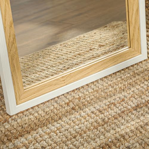 HOMCOM Espejo de Pie Cuerpo Entero 157x37 cm, Espejo Grande de Pared con Marco Bicolor, de Pie, Inclinado o Colgante, para Salón, Dormitorio, Pasillo, Entrada, Blanco y Natural Oscuro - imagen 6