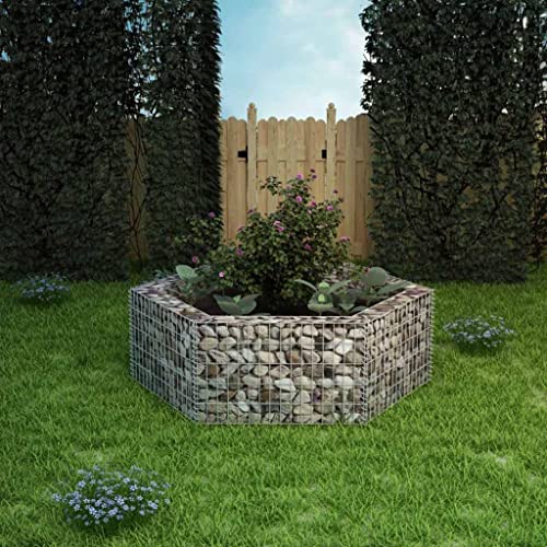 Natulvd Hexagonal Gabion Wall Raised Bed Mesh Wire Wall Panel, Garden Stone Cages Basket Gabion for Outdoor Landscape Lawn Vegetable Flower (160x140x50 CM)