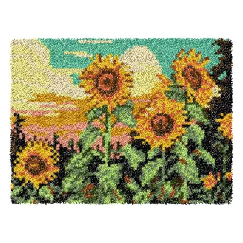 Image of Howie's Latch Hook Kits for Adults, DIY Blooming Sunflowers Crochet Yarn Latch Hook Rug Kit for Adults, Color Preprinted Pattern Embroidery Decoration(Blooming Sunflowers, 19.69 x 14.96 inch)