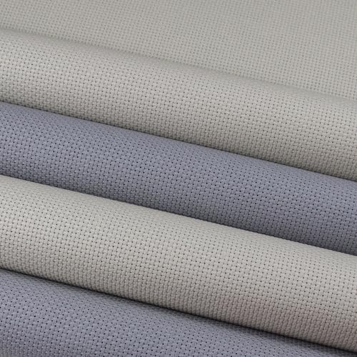 Image of KCS 4 pc of 12 inch x 18 inch (30cmx45cm) 14CT Counted Cotton Aida Cloth Cross Stitch Fabric (Pearl Grey+Light Steel Grey)