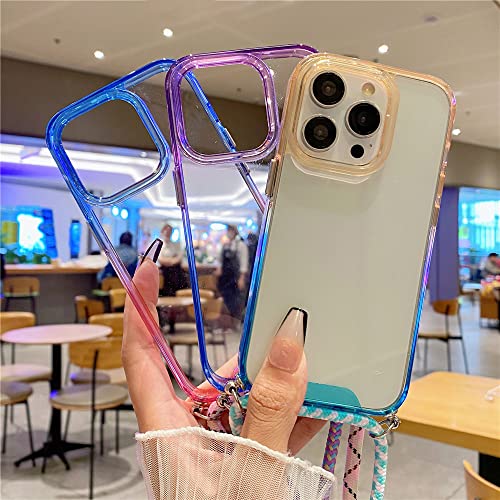 Coque cordon iPhone 12 transparent gradient collier lanyards rigide - 3