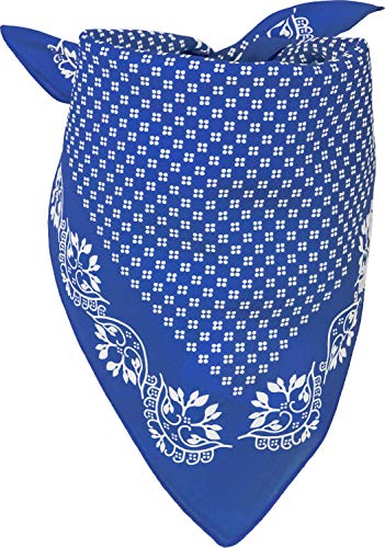 styleBREAKER Bufanda triangular femenina de algodón con diseño floral, bufanda multifuncional, pañuelo 01016201, color:Azul-Blanco