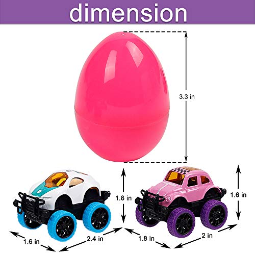 Zcaukya Easter Eggs with Pull Back Cars, 12 Alloy Cast Vehicles and 12 Colorful Easter Eggs, Easter Surprise Egg Car Toys for Easter Egg Hunt, Easter Basket Stuffers, Kids Birthday Gifts, NOT Prefill