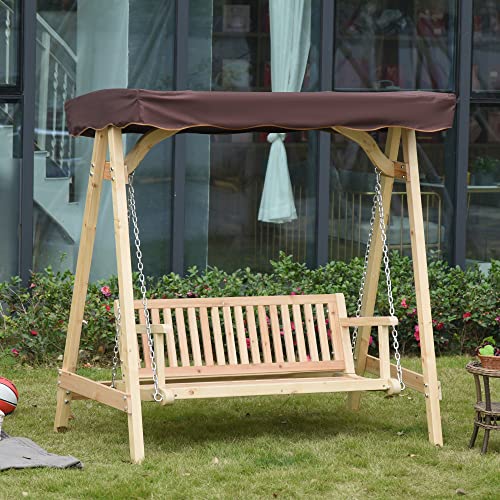 Outsunny Wooden Porch Swing Bench, 2-Seater Outdoor Swing Glider With Adjustable Canopy, Adjustable Hanging Chains, A-Frame, For Garden, Poolside, Backyard, Brown #TOP1