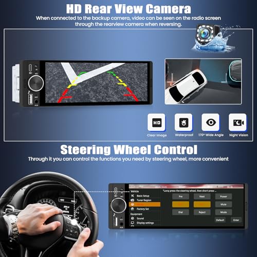 Radio para auto Single Din 6.28" con pantalla táctil HD miniatura 4