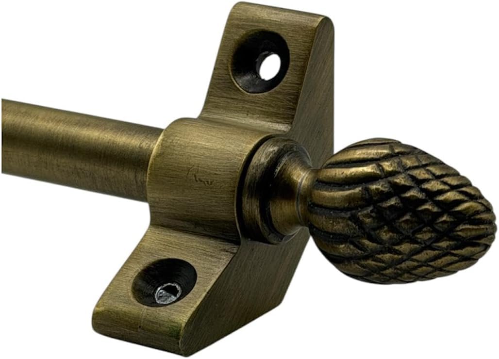 Stair Carpet Rod 70cm, Antique Brass Runner Bar with Pine Finial, Decorative Metal Rod for Staircase Runners, Includes Bracket & Fixings (1 x Single Rod)