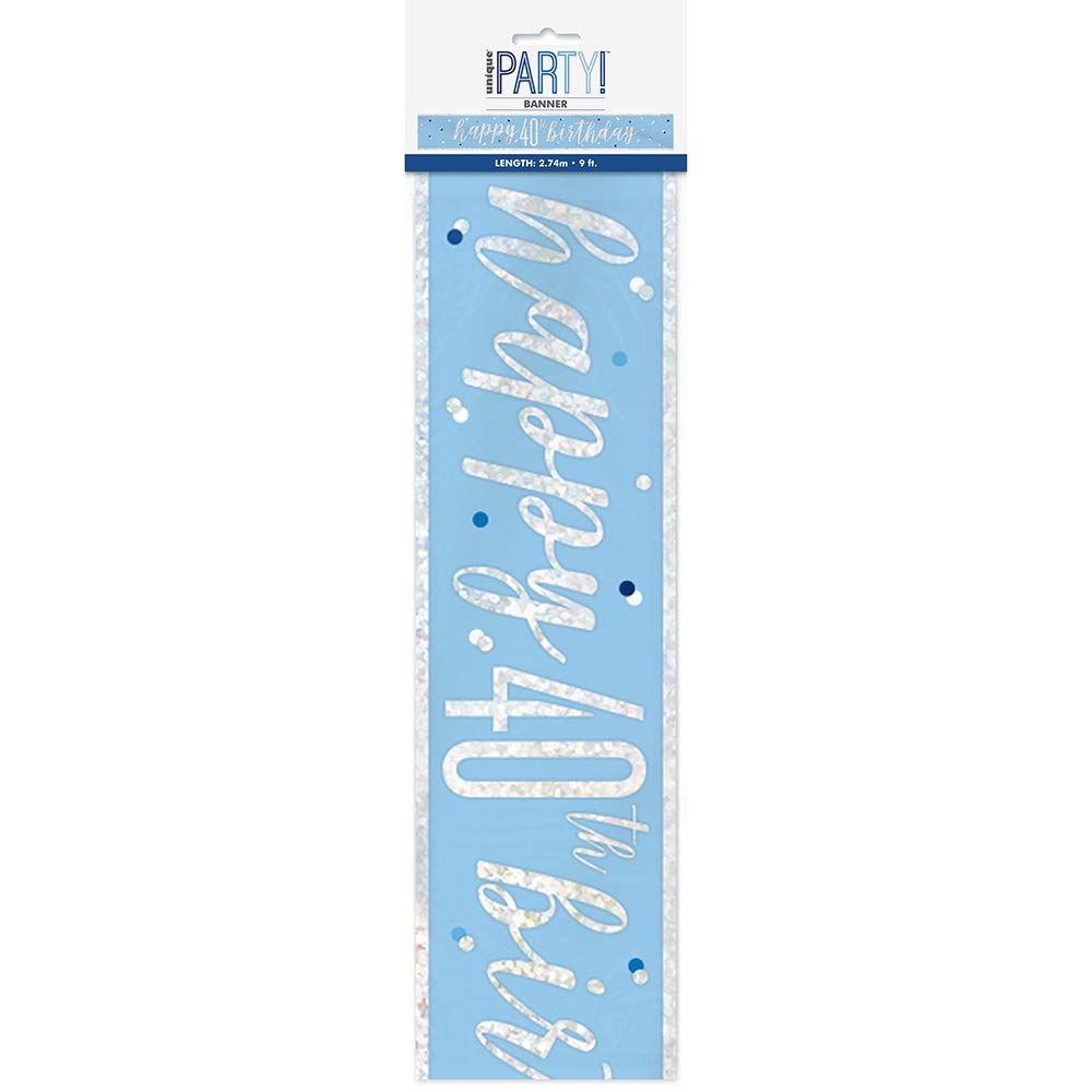 9ft Foil Glitz Blue & Silver 40th Birthday Banner