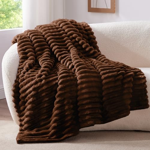 Image of BEDELITE Ribbed Twin Blanket for Couch & Bed, Chocolate Brown, 60 inchx80 inch | Ultra-Soft Plush Fleece, Cozy, Warm Yet Lightweight, Ribbed Texture, Home Decor, Machine Washable, Giftable, All-Season Use