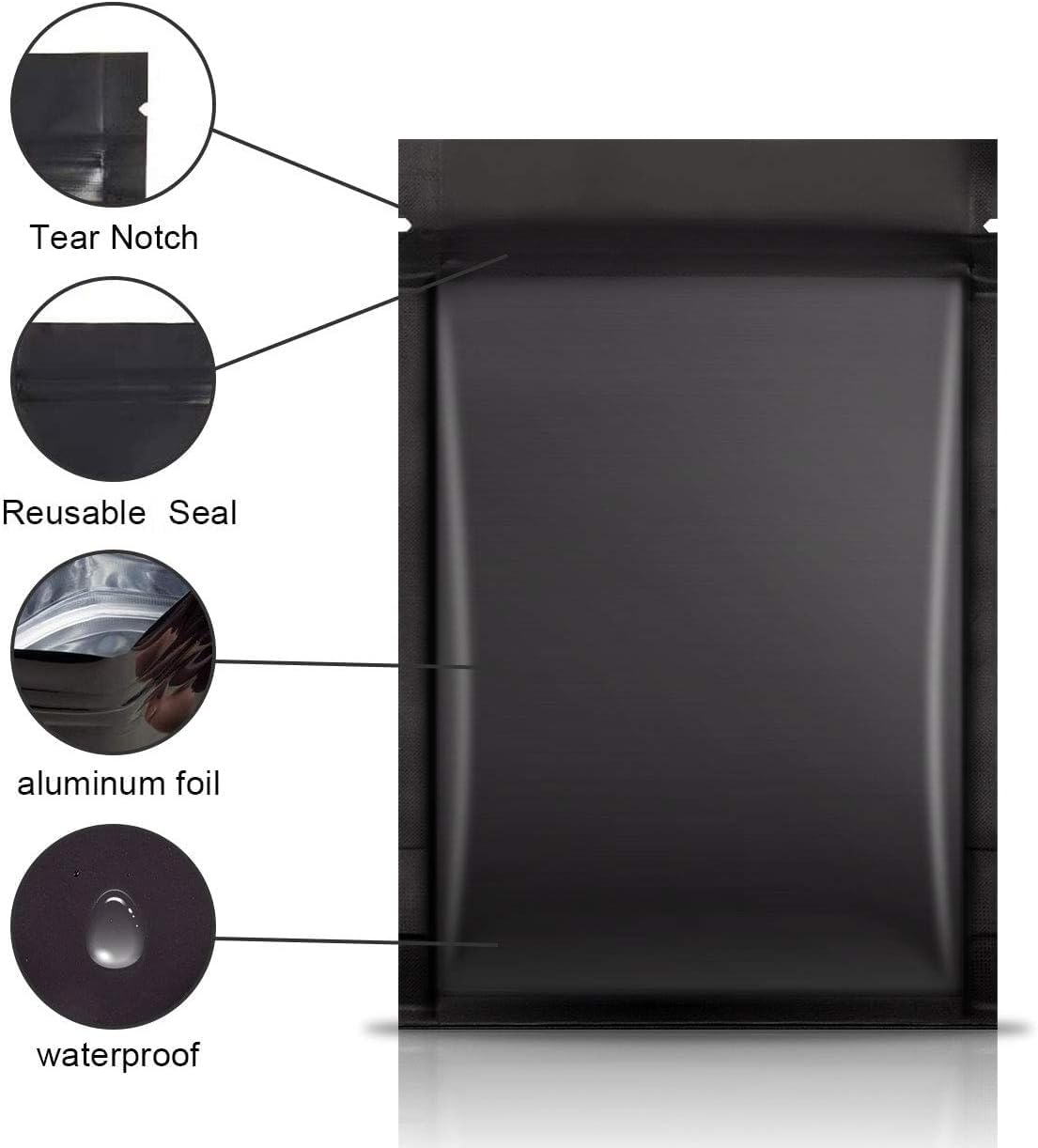 100pcs 5"X 7" Smell Proof Resealable Mylar Bags Front Matte Clear Back Matte Black Food Storage Foil Pouch Bag