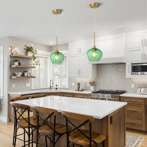 QianZhan 2Pack Green Glass Pendant Light, 7" Modern Glass Pendant Lighting Vintage Green Ceiling Fixtures Mini Hanging Lamp for Kitchen Island Dining Room Restaurant Bar Bedroom by QianZhan - Image 4