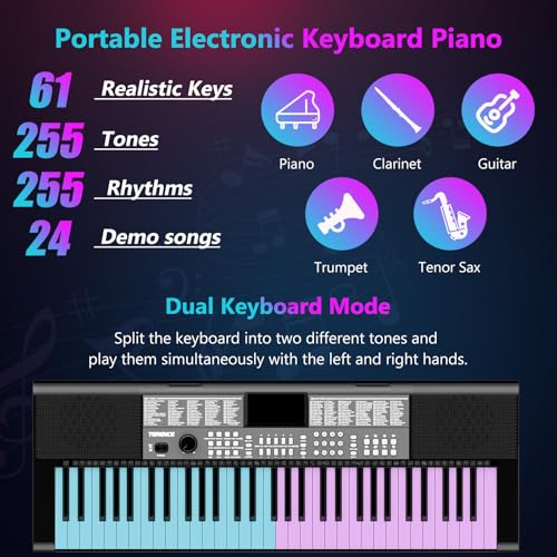 TERENCE Piano Numérique 61 Touches Double Haut-parleur HiFi Clavier Piano avec 51 Touches de Fonction Affichage LED Double Clavier 2 Options d’alimentation Support pour Casque et Microphone - Les Beatles, Paul McCartney, John Lennon, RIngo Starr, George Harrison TERENCE Piano Numérique 61 Touches Double Haut-parleur HiFi Clavier Piano avec 51 Touches de Fonction Affichage LED Double Clavier 2 Options d'alimentation Support pour Casque et Microphone – Image 3