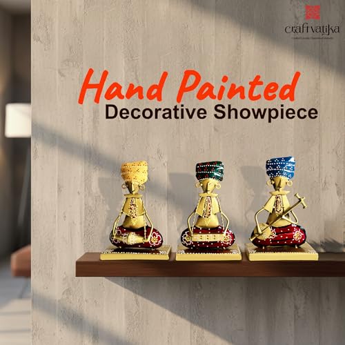 Image of CraftVatika Home Decoration Items for Living Room, Rajasthani Decorative Musician Showpiece Items, Aesthetic Home Decor, Anniversary Birthday Wedding Gifts for Woman Man, Bedroom Hall Room Set of 3