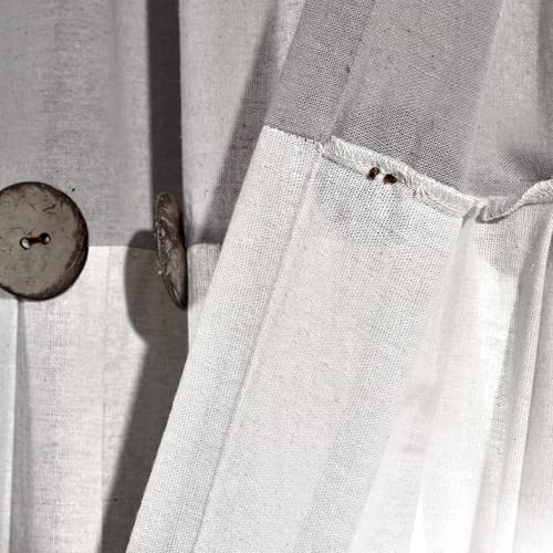 Image of Lush Decor Linen Button Shower Curtain, 72 inch W x 72 inch L, Gray & Off White - Gray Shower Curtain Fabric - Bathroom Curtain - Farmhouse Bathroom Decor