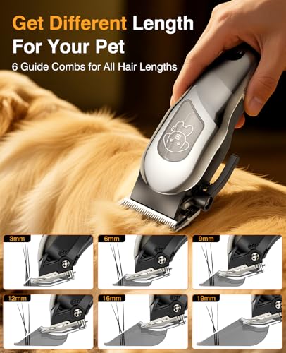 Image of Dog Clippers for Grooming, Dog Grooming Kit for Heavy Thick Hair, Low Noise Cordless Pet Hair Trimmer with Stainless Steel Blade, Professional Rechargeable Hair Trimmer for Dogs and Cats Sliver