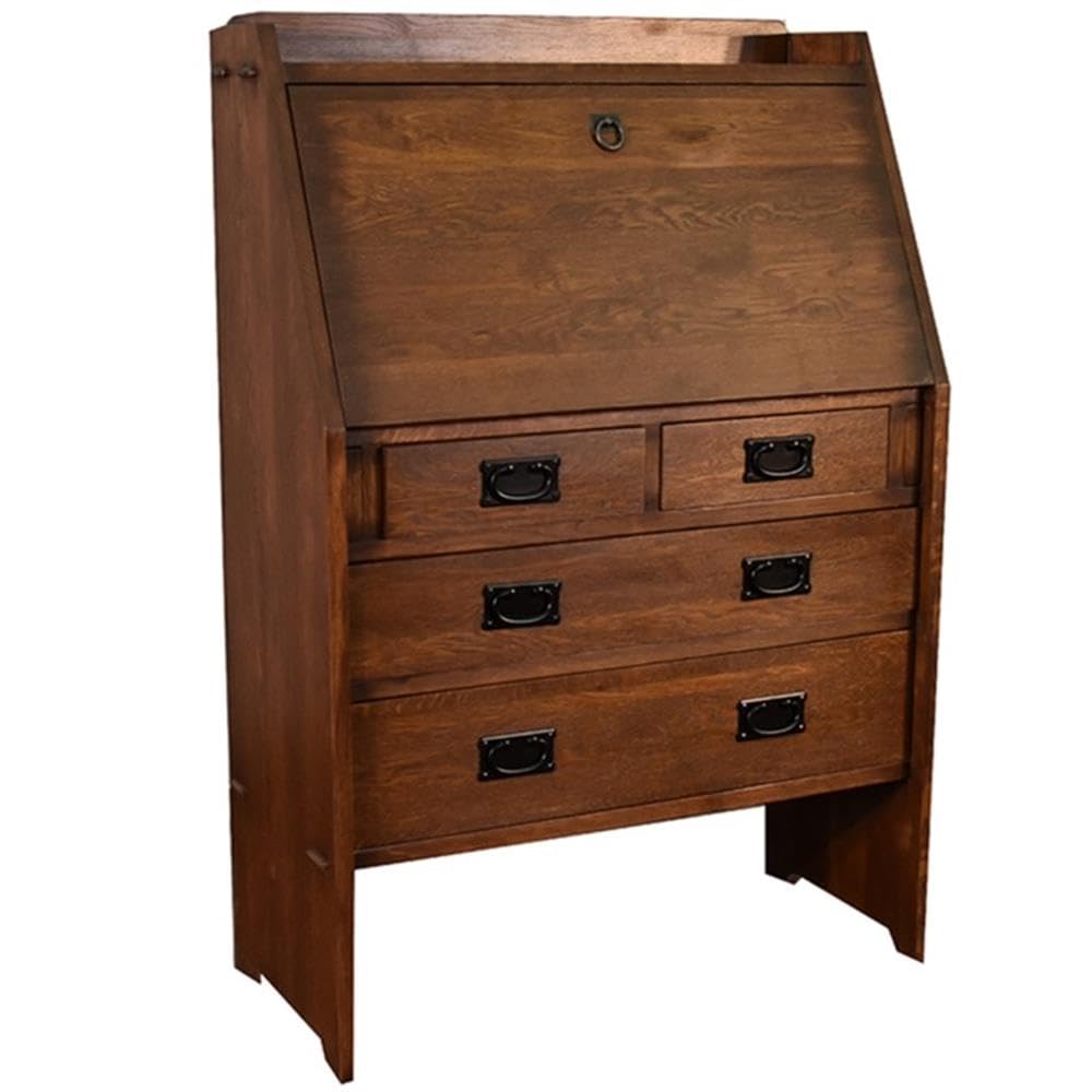 Crafters & Weavers Mission Solid Oak Secretary Desk with Drawers and Display Shelves