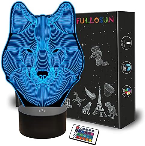 3D Wolf Night Light, Optical Illusion Lamp for Home Decor & Co-Sleeping ,Remote Controller with 16 Color Changing Gifts for Kids, Boys & Men, Girls & Women