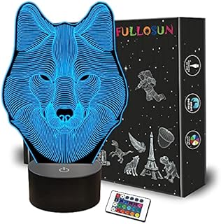 3D Wolf Night Light, Optical Illusion Lamp for Home Decor & Co-Sleeping ,Remote Controller with 16 Color Changing Gifts for Kids, Boys & Men, Girls & Women