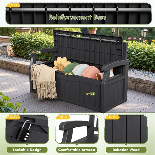 Image of Greesum 80 Gallon Outdoor Storage Bench Deck Box,Black