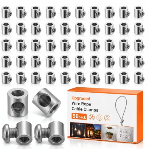 50 Pcs Wire Rope Cable Clamp Double Hole 3.5 mm Hole, 6 x 5.9 mm