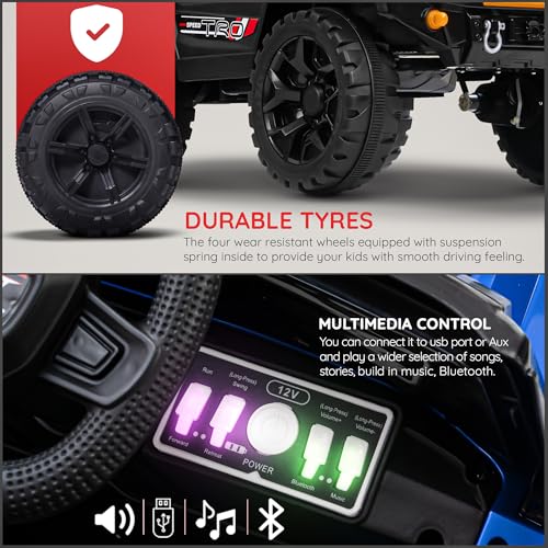Image of Baybee Trojan Battery Operated Jeep for Kids with RGB Windshield Light, Bluetooth, USB & Music | Baby Big Ride on Battery Car | Electric Jeep Car for Kids to Drive for 2 to 6 Years Boys Girls (Blue)