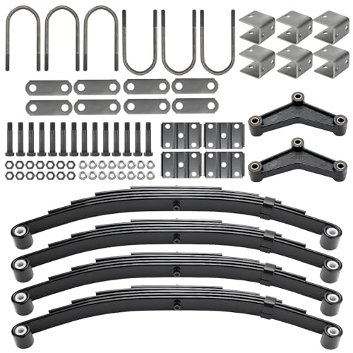 GEARCESS Trailer Leaf Spring 5 Leaf Double Eye 3000 lbs Cap for 6000 lbs Axle Suspension Hanger & U-Bolt kit 25-1/4 Length fits for SW5 - Set 4