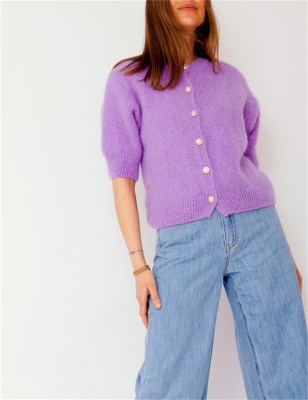 Image of Women Knitted Crop Cardigan Shirt Short Sleeve Button Down Ribbed Knit Crop Top Y2k Girls Outwear Top Tee Shirt