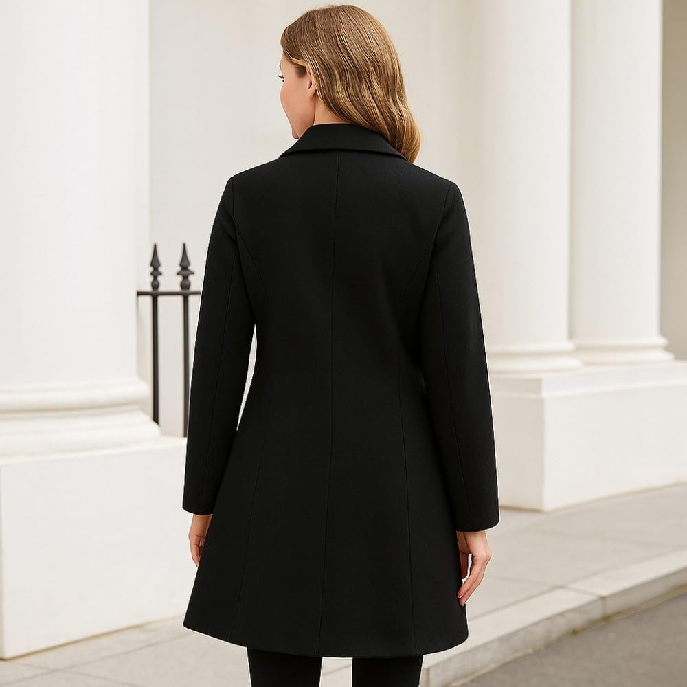 Pea Coat for Women Winter A-Line Trench Coat Long Sleeve Single Breasted Blend Jacket Warm Fall Outerwear