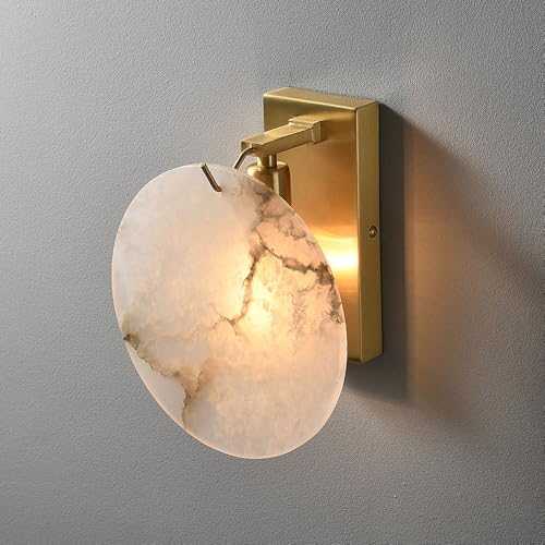 Lámpara de pared de mármol estilo nórdico, luz cálida dorada, iluminación de pared H65, lámpara de montaje en pared para interiores de cobre completo. (L)