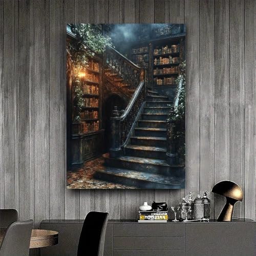 Tableau bibliothèque gothique toile 40x60 décoration murale bureau escalier mystique - 4