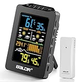 BALDR Wetterstation Funk mit 1H und 12H Dual-Vorhersage, Wiederaufladbares USB-betriebenes Indoor Außen Thermometer für die Terrasse zu Hause(Schwarz)