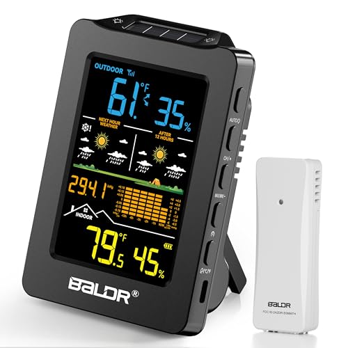 BALDR Weather Station with 1H & 12H Dual Forecast, Rechargeable USB Powered Indoor Outdoor Thermometer Wireless, Portable Outside Temperature Monitor for Home Patio (Black)