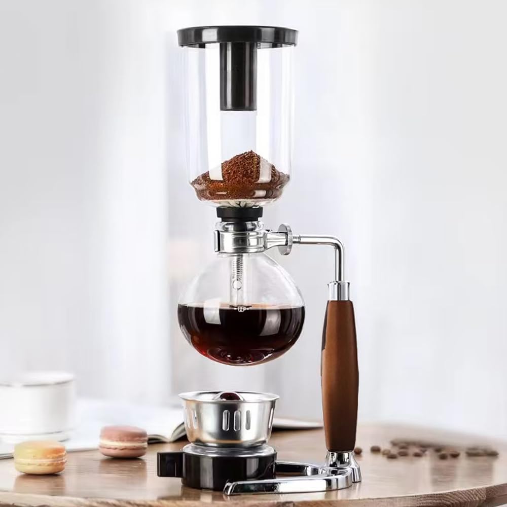 Cafetera de sifón rústico con mango de madera de 5 tazas