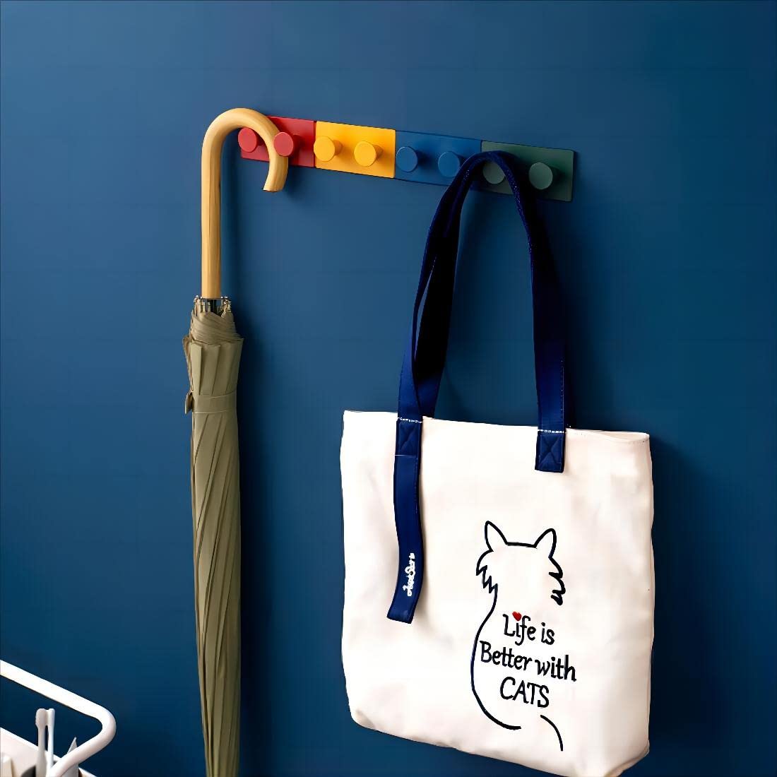 tikono 4-Pack Fun Block Wall Hooks Set, Adorable Kids Room Decor Hangers, Creative Wall Mount Holder Organizer, Colorful and Cool Home Gadgets Holder for Hanging Hats, Clothes