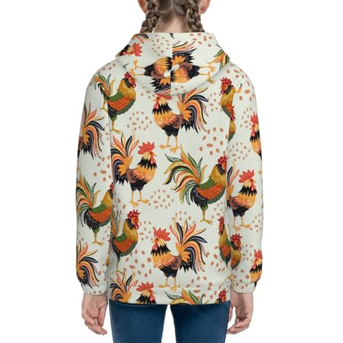 Colorful Roosters Kids Pullover Hoodies Boys Sweatshirts Girls Athletic Clothes with Pocket4
