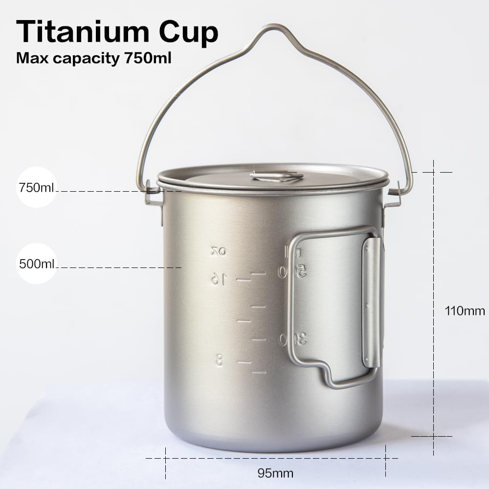Amazon.com: COMTAI 750ml/26oz Titanium Camping Pot with Lid and