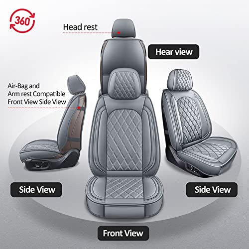 Image of MIROZO Car Seat Covers Full Set - Leather Seat Covers Grey Breathable Vehicle Cushion Cover Fit for Most Sedan, Truck and SUV (Gray)