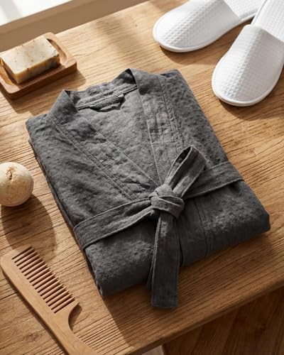 Image of Jecery Waffle Bathrobe and Slippers Bulk Set Spa Robes Hotel Bath Lightweight Thin Commercial Soft for House Shower Party