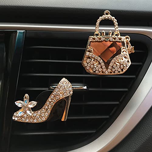 Désodorisant de voiture Bling Car Decor Diamond Purse High Heels Sortie automatique Clip de parfum Car Scent Diffuseur Ornements Crystal Car Intérieur Accessoires Femmes Filles Cover