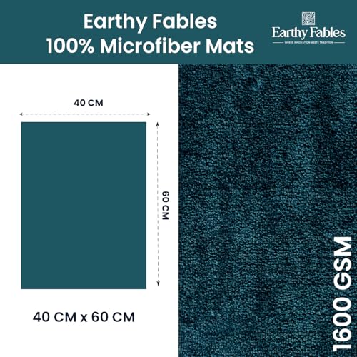 Image of Earthy Fables Soft Microfiber Bath Mat - Cut Pile, Quick Dry, Anti-Skid, Water Absorbent, Non-Slip, Machine Washable Floor Rug, Shower Mat, Door Mat for Bathroom, Bedroom, 60x40 cm - Teal