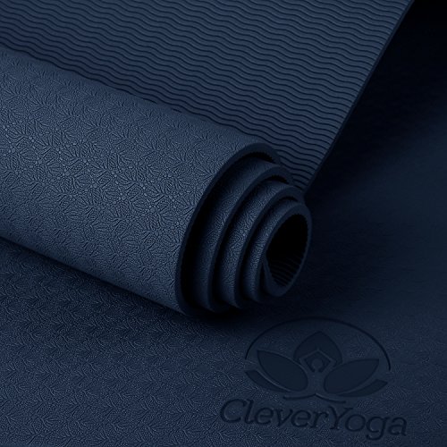 Clever Non-Slip Essential Yoga Mat In Calm Midnight Blue | Extra Thick 6.35Mm Cushion To Protect Joints | Suitable For All Yoga Types And Levels Including Beginner | Unisex Generous Mat Size (6' By 2') |Robust Anti-Tear Design| Hygenic Easy Wipe Surface | Minimises Sweat Marks | Eco-Friendly | #TOP1