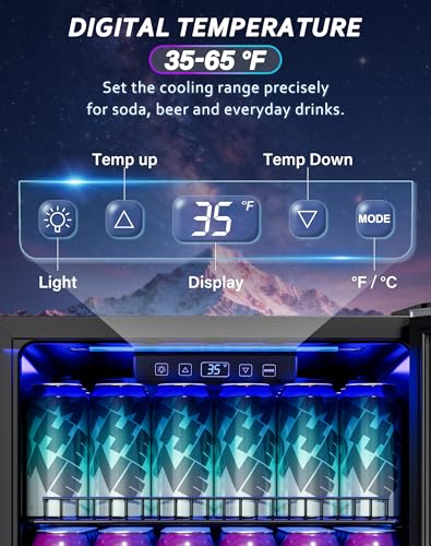 Image of Tehanld 3.2 Cu.Ft Beverage Refrigerator, 130-Can LED Glass Door Fridge