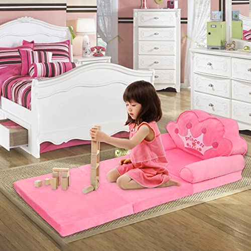 Harhoers Kids Couch Fold Out,Foldable Kids Sofa Toddler For Bedroom,Toddler Couch Bed For Girl Princess Chair For Toddlers 1-3| Comfy Kids Couch For Kids Age 1-3 (Pink) #TOP1